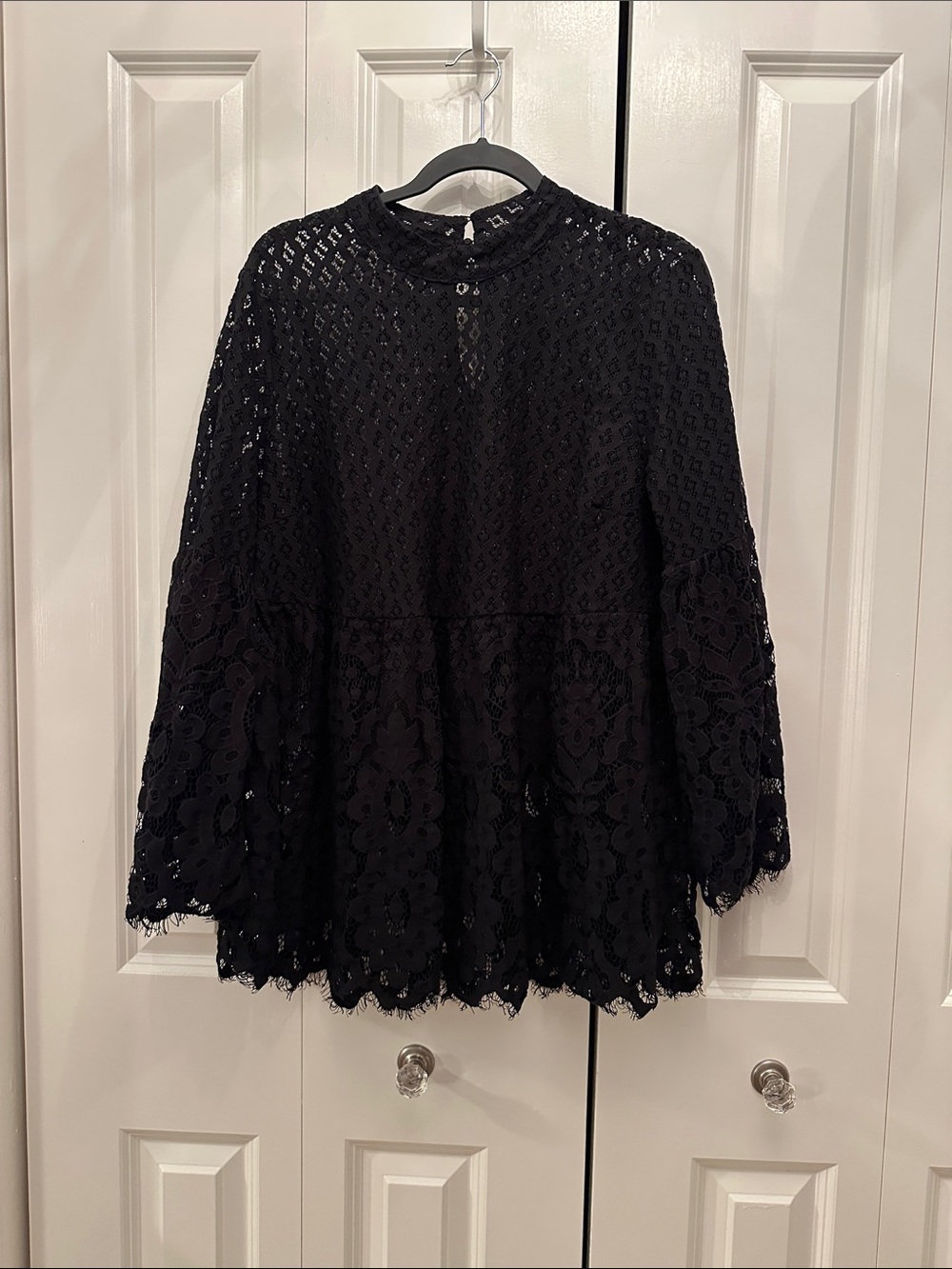 Lane Bryant Black Lace Mock Neck See Through Peplum Lace top 16